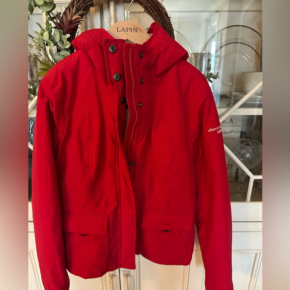 Abercrombie and Fitch Winter jacket; cherry red with sherpa interior.